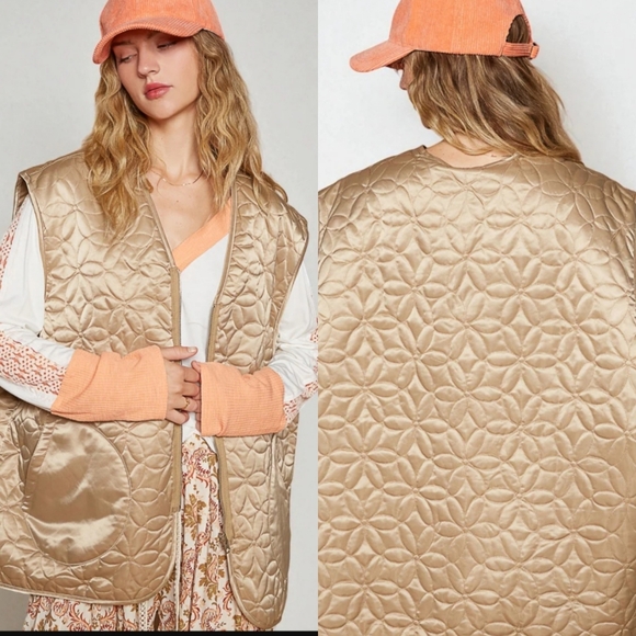 POL Women's S/M Quilted Satin Vest Champagne Gold Oversized NWOT - Picture 5 of 10